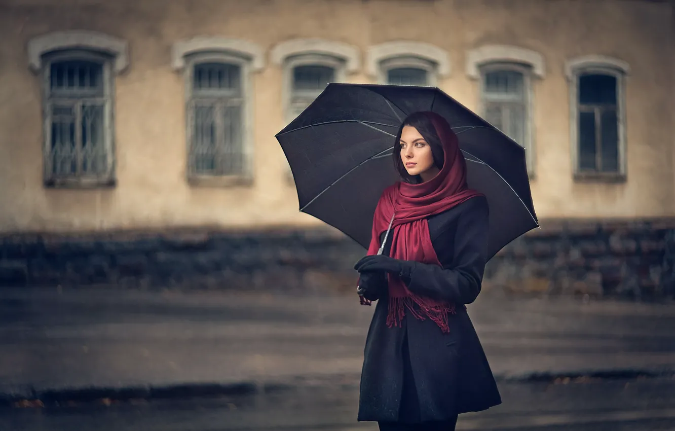 Photo wallpaper rain, umbrella, makeup, coat