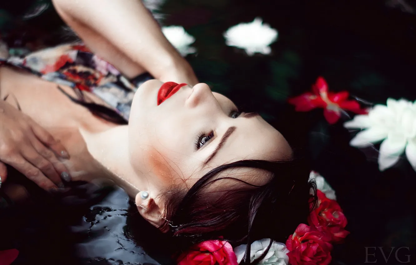 Photo wallpaper girl, flowers, mood, Chloe Abigail