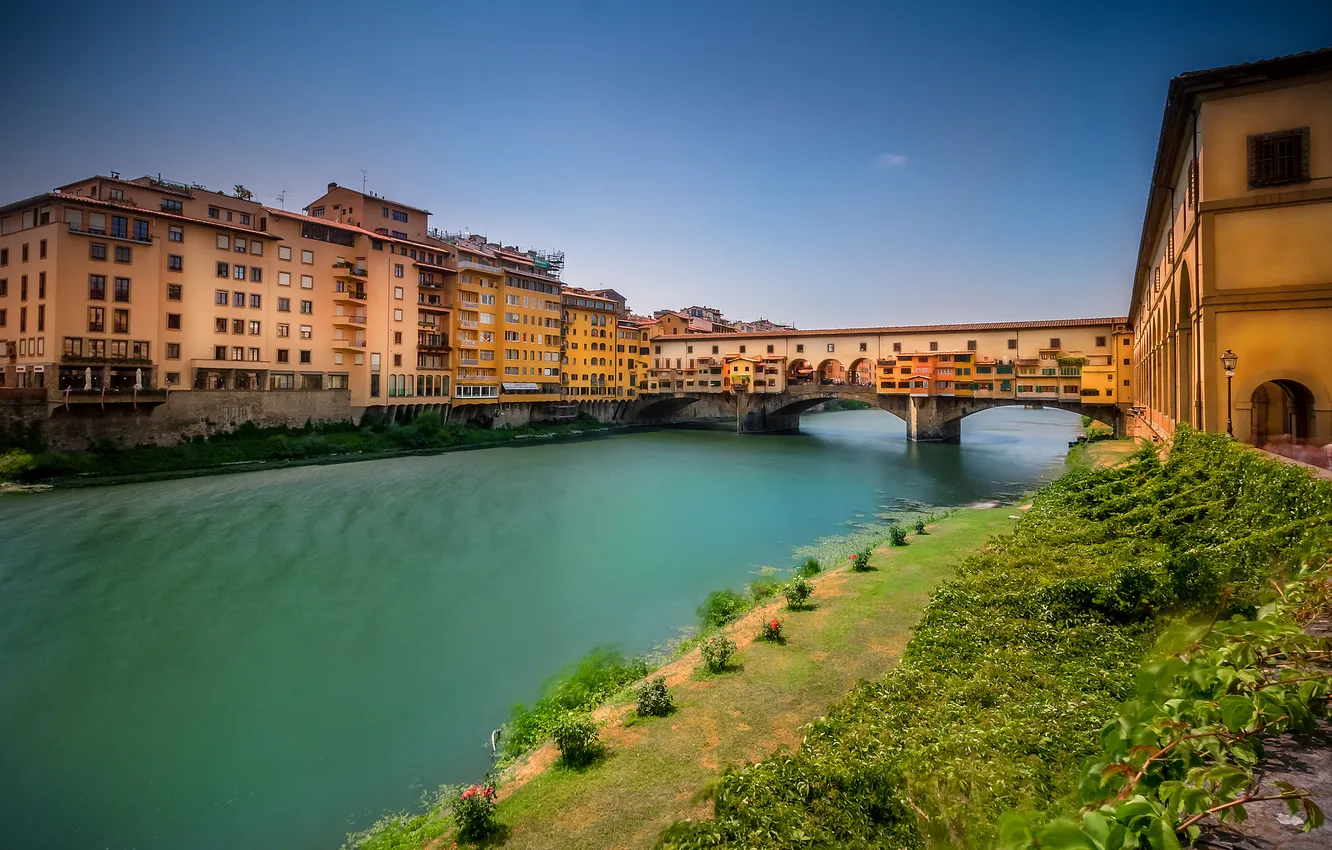 Photo wallpaper bridge, river, home, Italy, Florence, Arno, The Ponte Vecchio