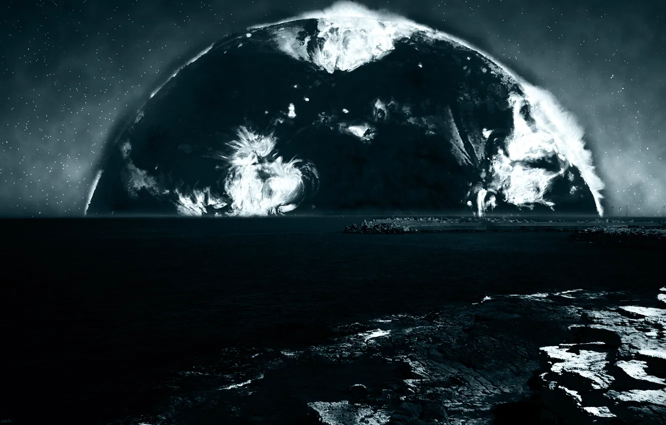 Photo wallpaper Italy, Burning Coast, Light in Night