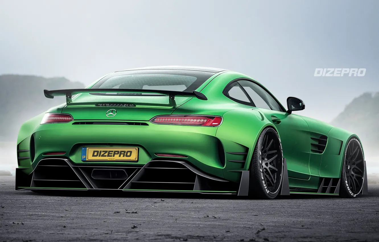 Photo wallpaper machine, auto, green, rendering, art, Mercedes, supercar, sports car