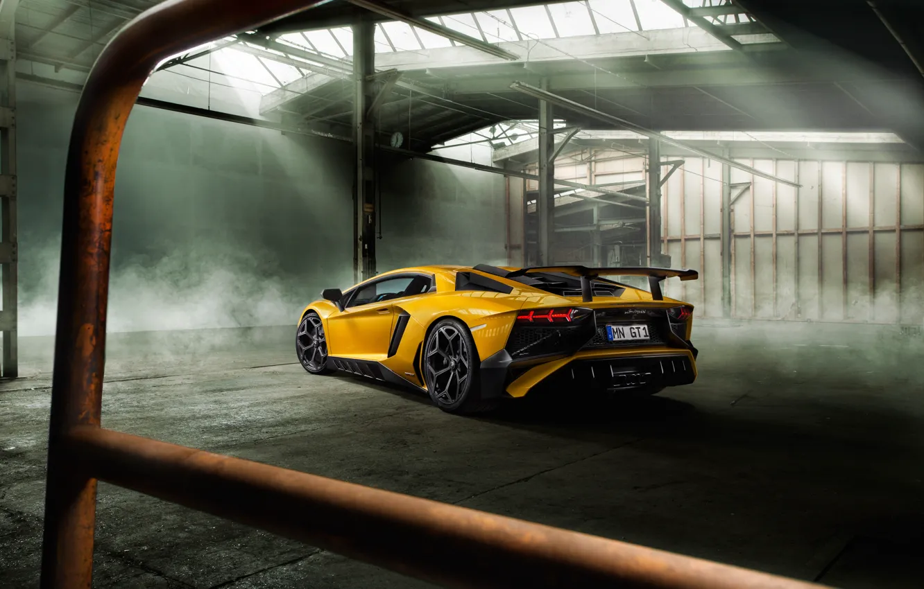 Photo wallpaper auto, yellow, Wallpaper, Lamborghini, supercar, back, Aventador, Lamborghini