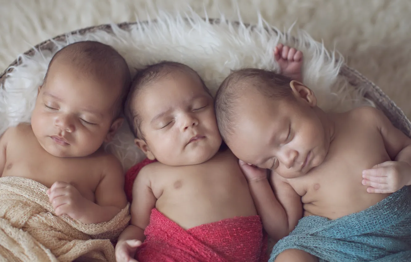 Photo wallpaper calm, sleep, kids, trio, cute, babies, triplets