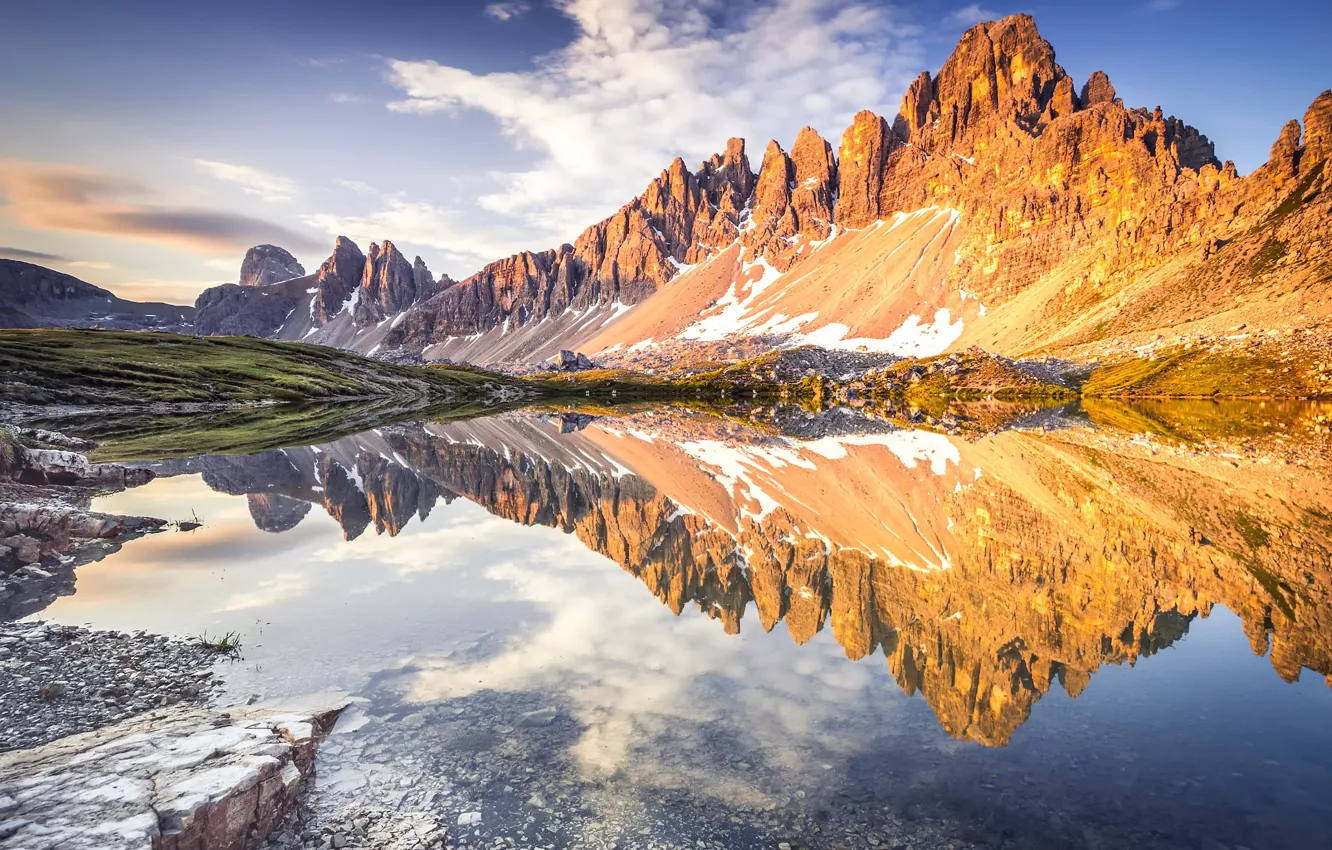 Photo wallpaper the sky, clouds, reflection, mountains, nature, Alps