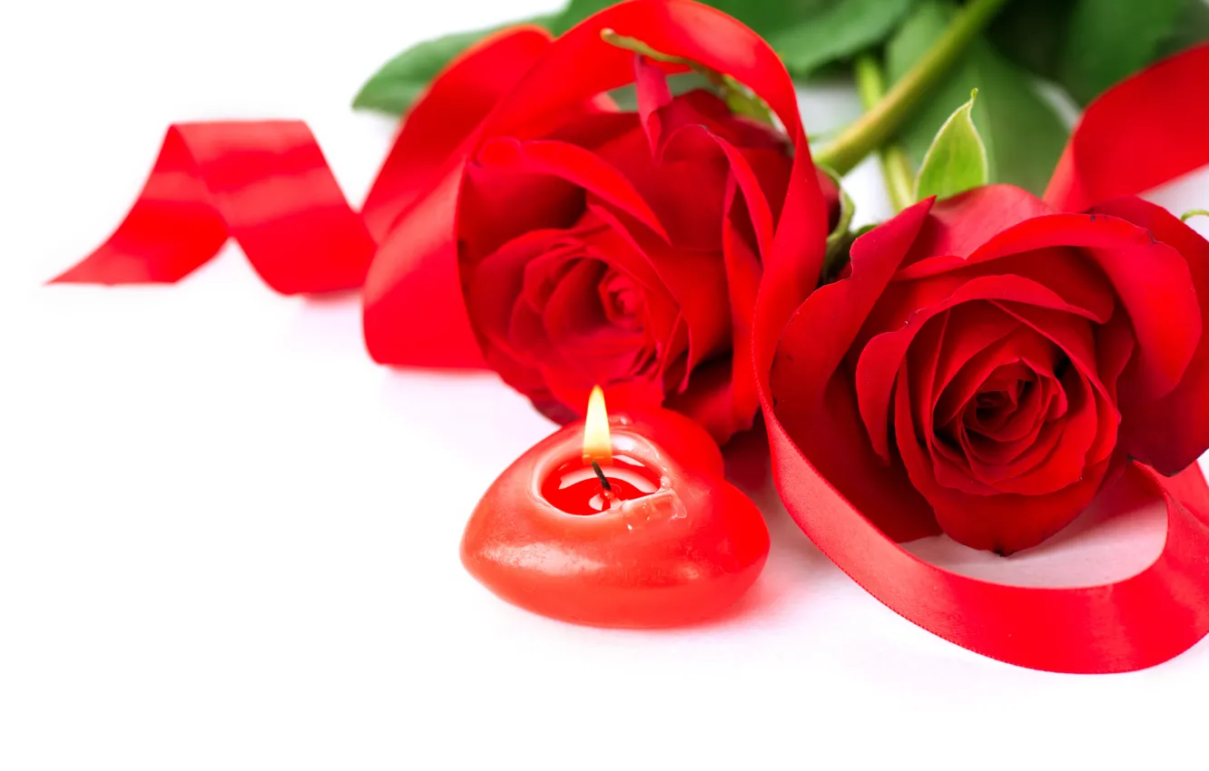 Photo wallpaper romance, roses, candle, tape, red, heart, Roses, holiday