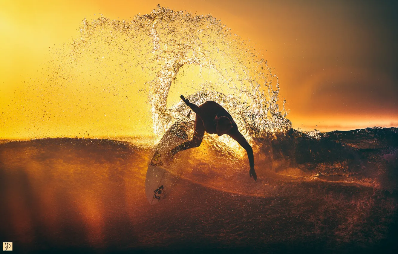 Photo wallpaper sea, wave, light, heat, the ocean, surfing, surfer