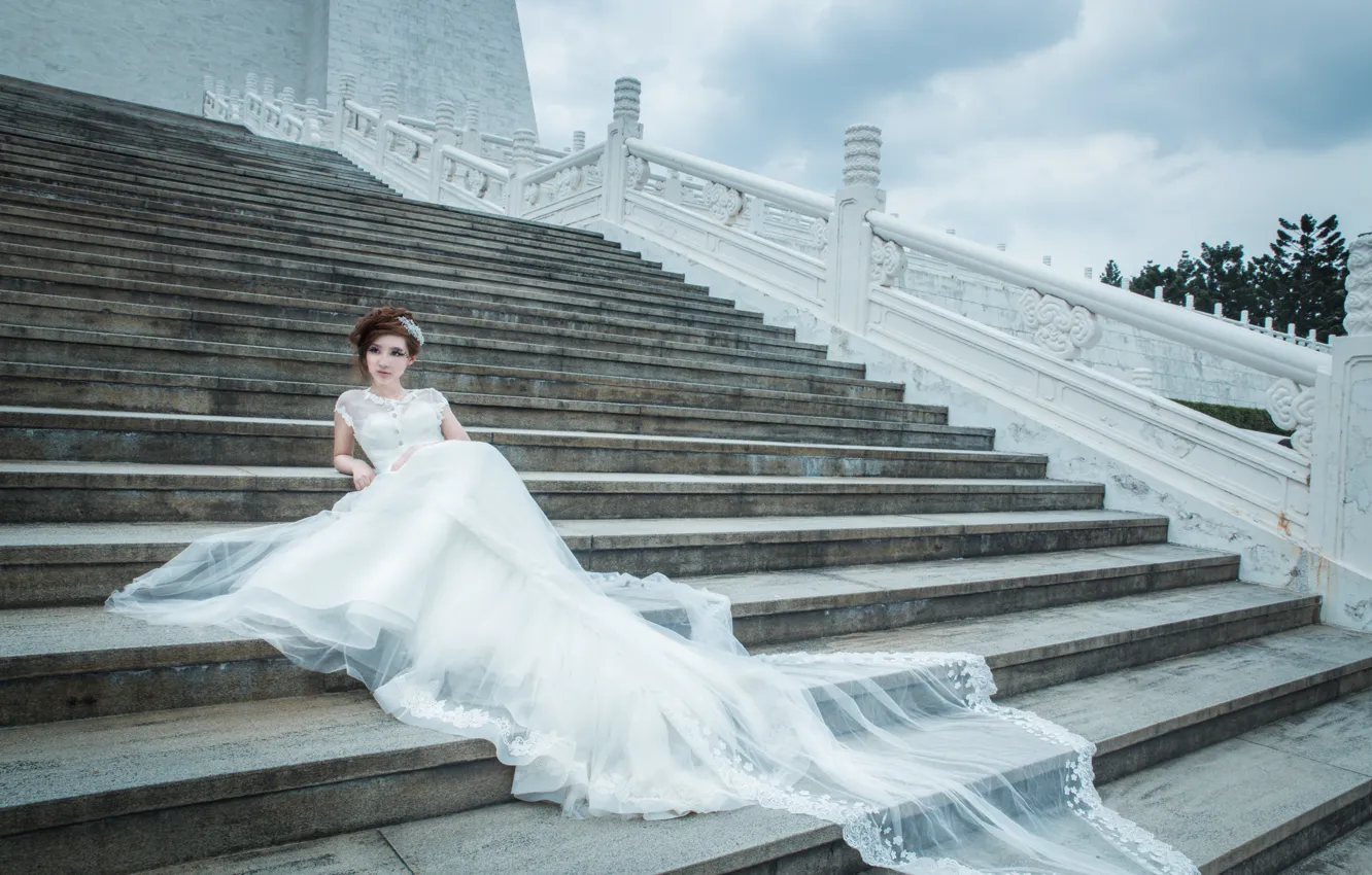 Photo wallpaper girl, steps, the bride, wedding