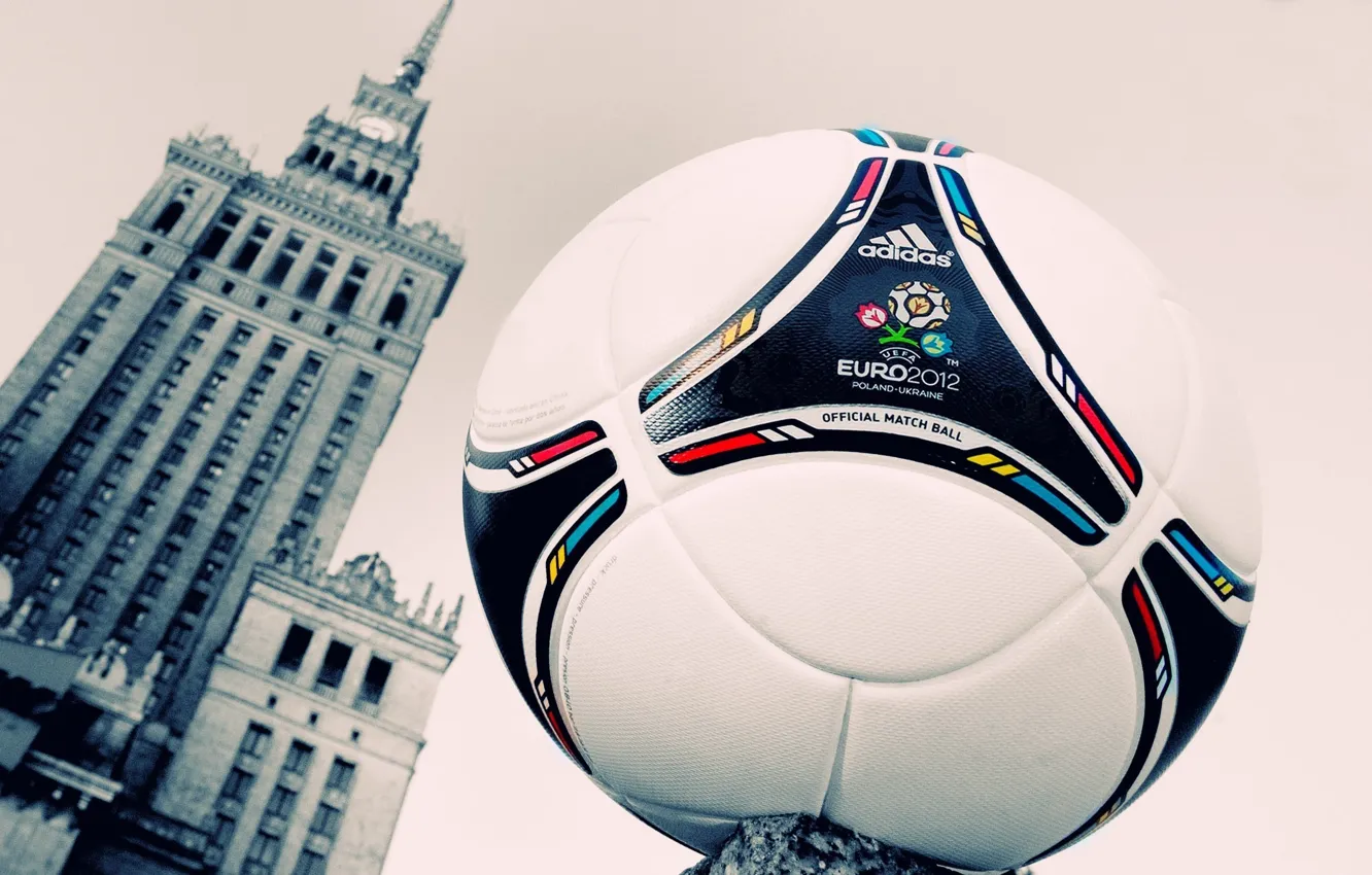 Photo wallpaper sign, football, the ball, watch, building, tower, logo, leather