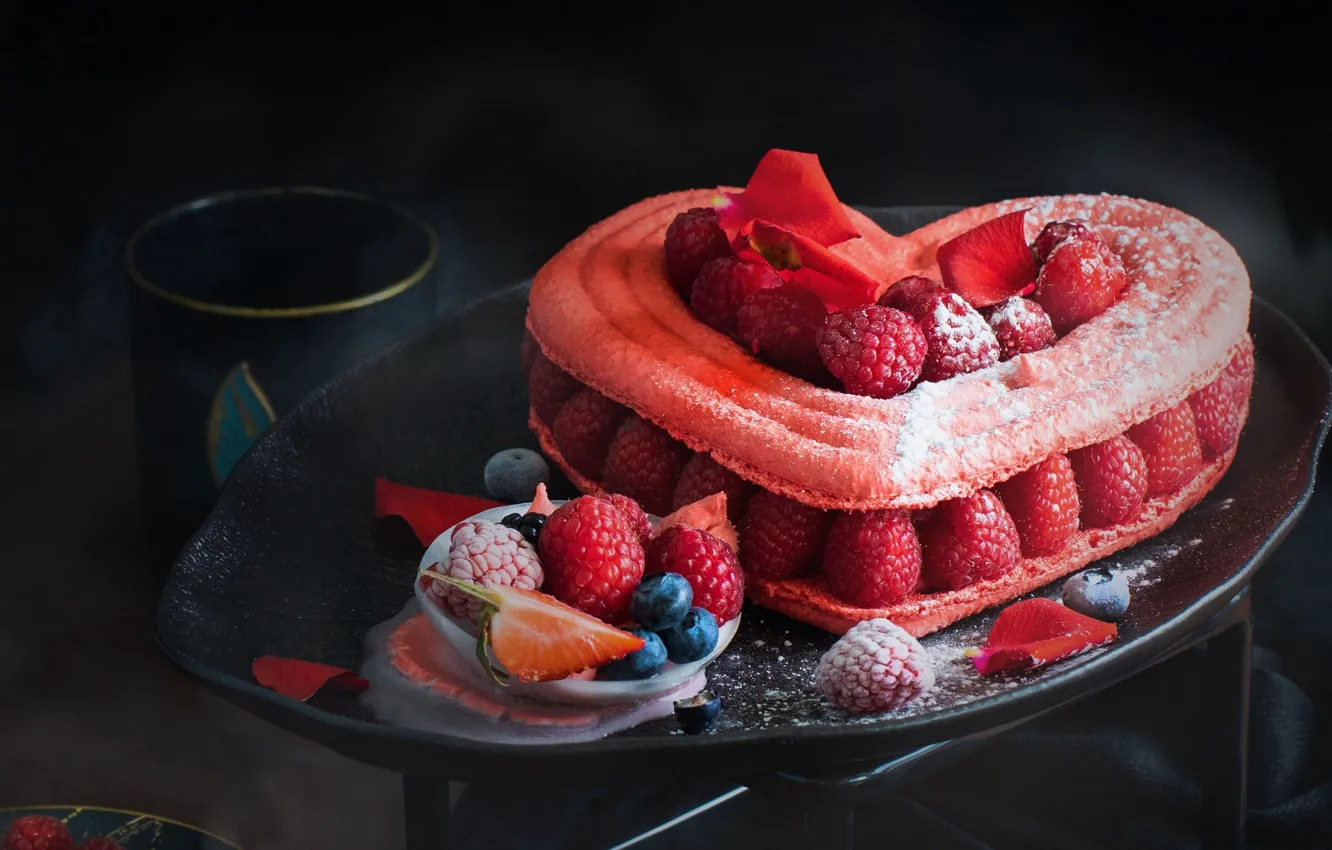 Photo wallpaper raspberry, heart, cake