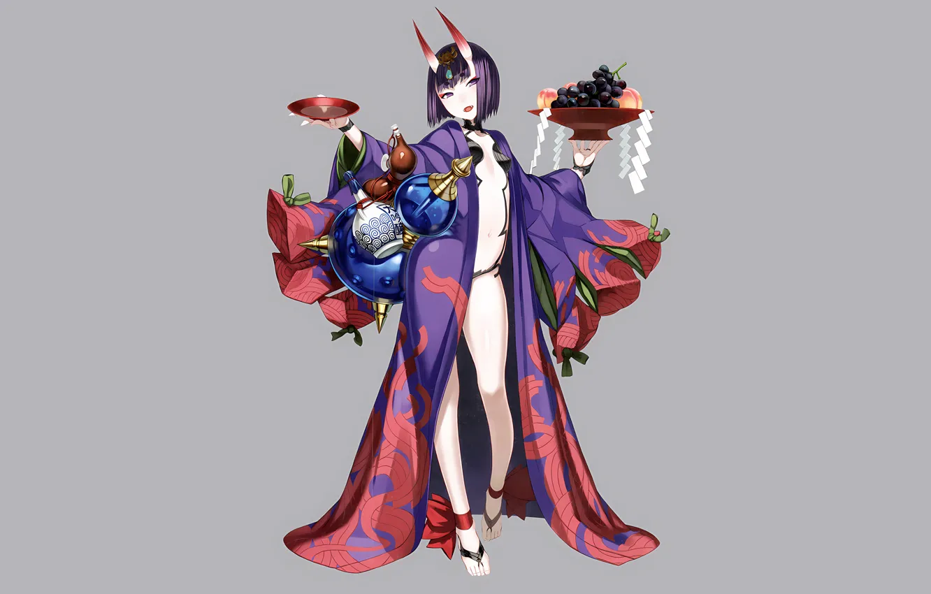 Photo wallpaper girl, sexy, cleavage, horns, dress, legs, boobs, anime