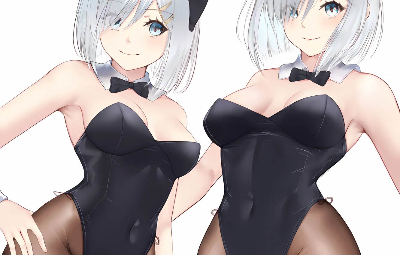 Photo wallpaper girl, sexy, cleavage, boobs, anime, blue eyes, beautiful, short hair