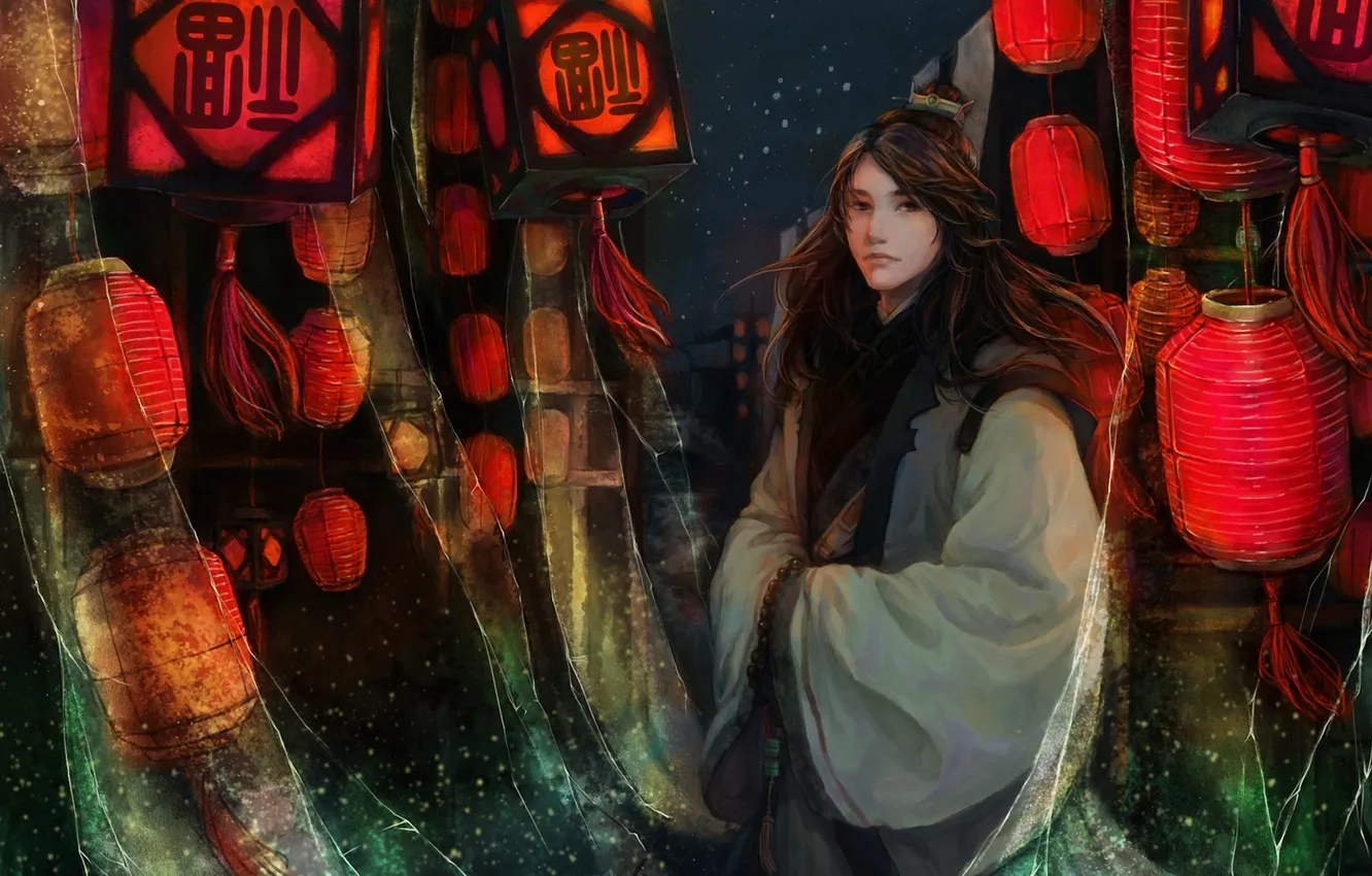 Photo wallpaper look, girl, night, street, art