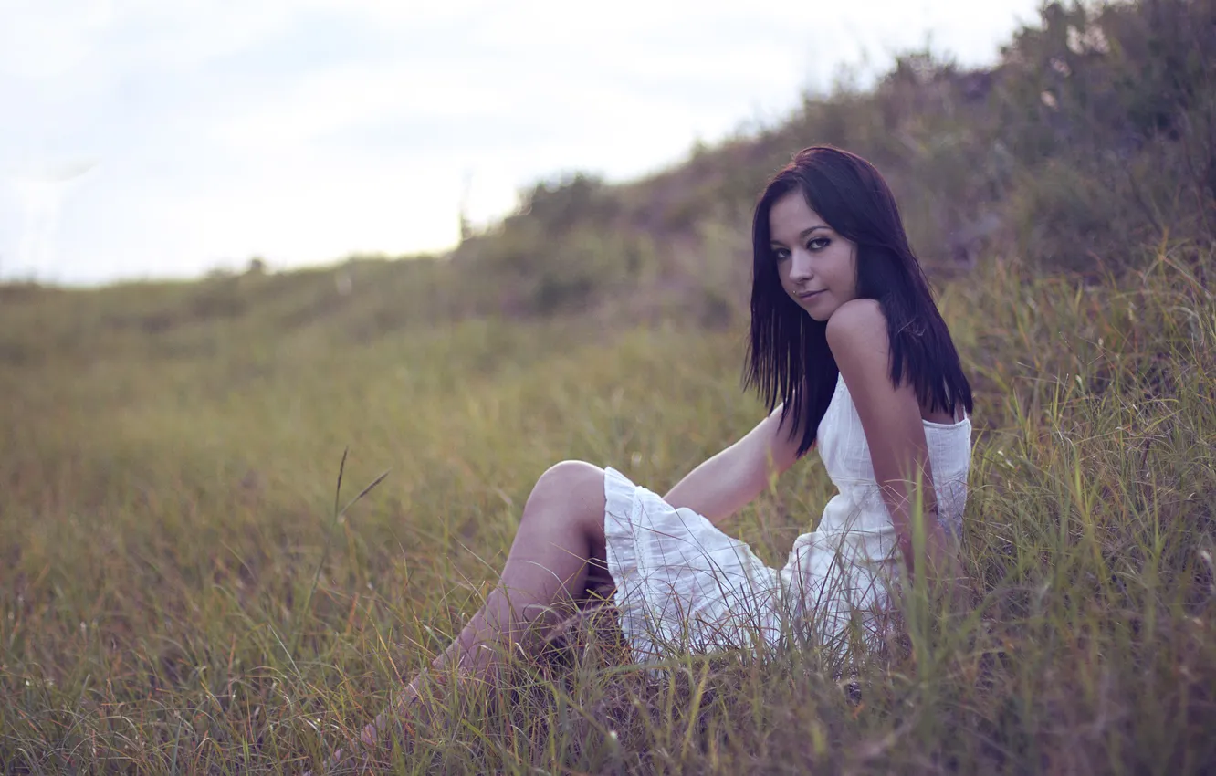 Photo wallpaper grass, girl, dress, piercing, photographer, girl, photography, photographer