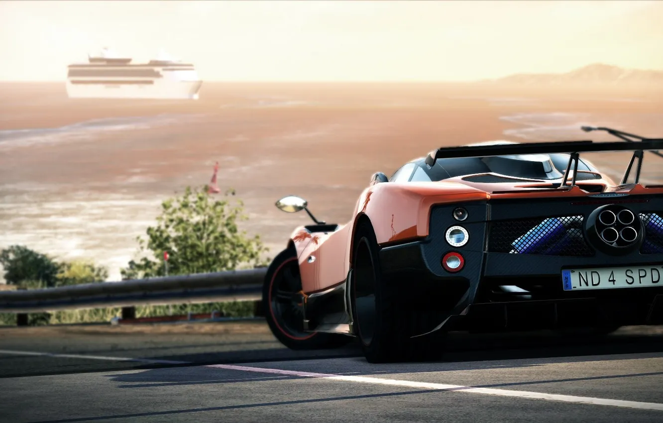 Photo wallpaper Sunset, The evening, The game, Orange, Need for Speed, Supercar, Wallpapers, Hot Pursuit