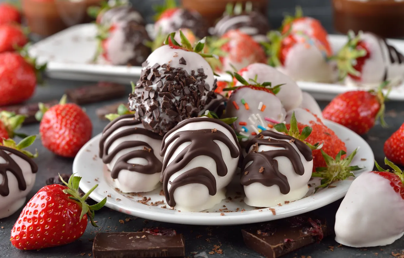 Photo wallpaper berries, dessert, chocolate, sweet, strawberry, dessert, chocolate-covered strawberries