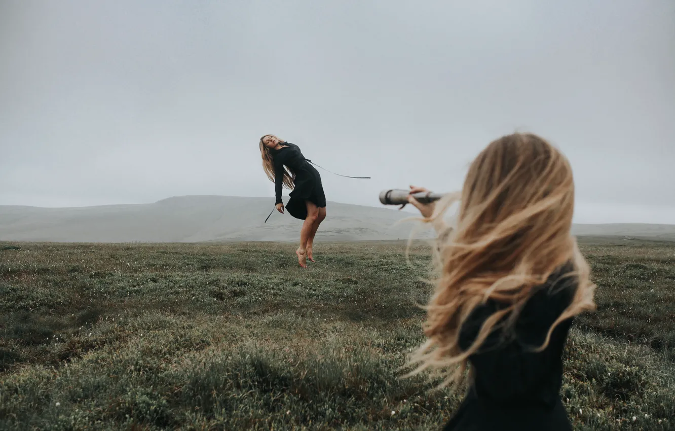 Photo wallpaper girl, flight, levitation, double