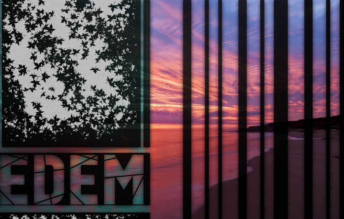 Photo wallpaper sea, beach, line, sunset, blue, red, Paradise, red