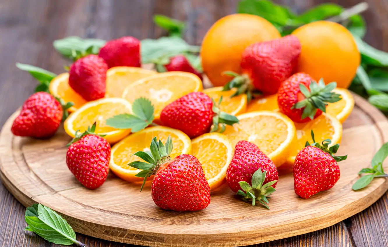 Photo wallpaper berries, orange, strawberry