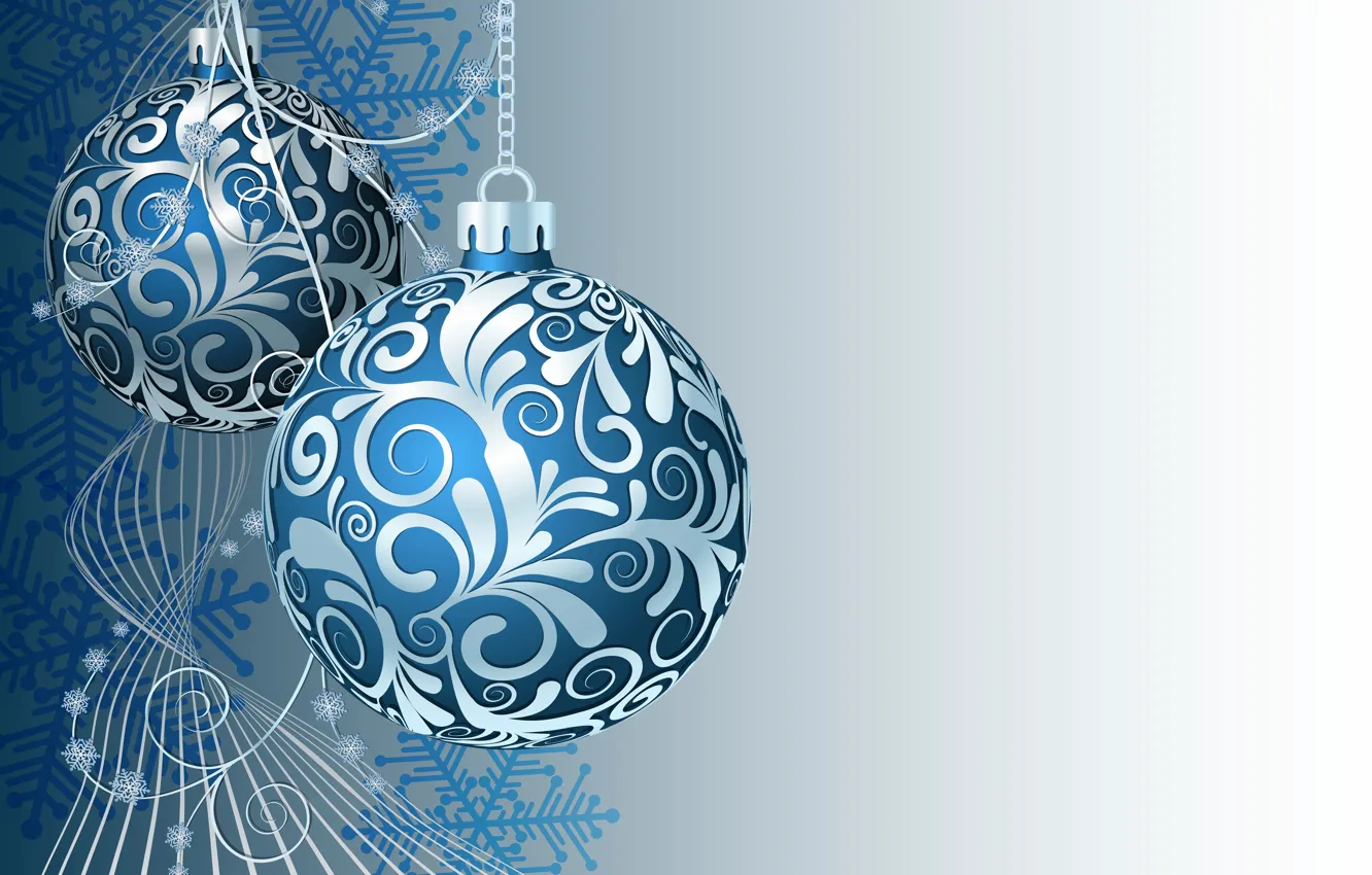 Photo wallpaper snowflakes, balls, graphics, new year, vector