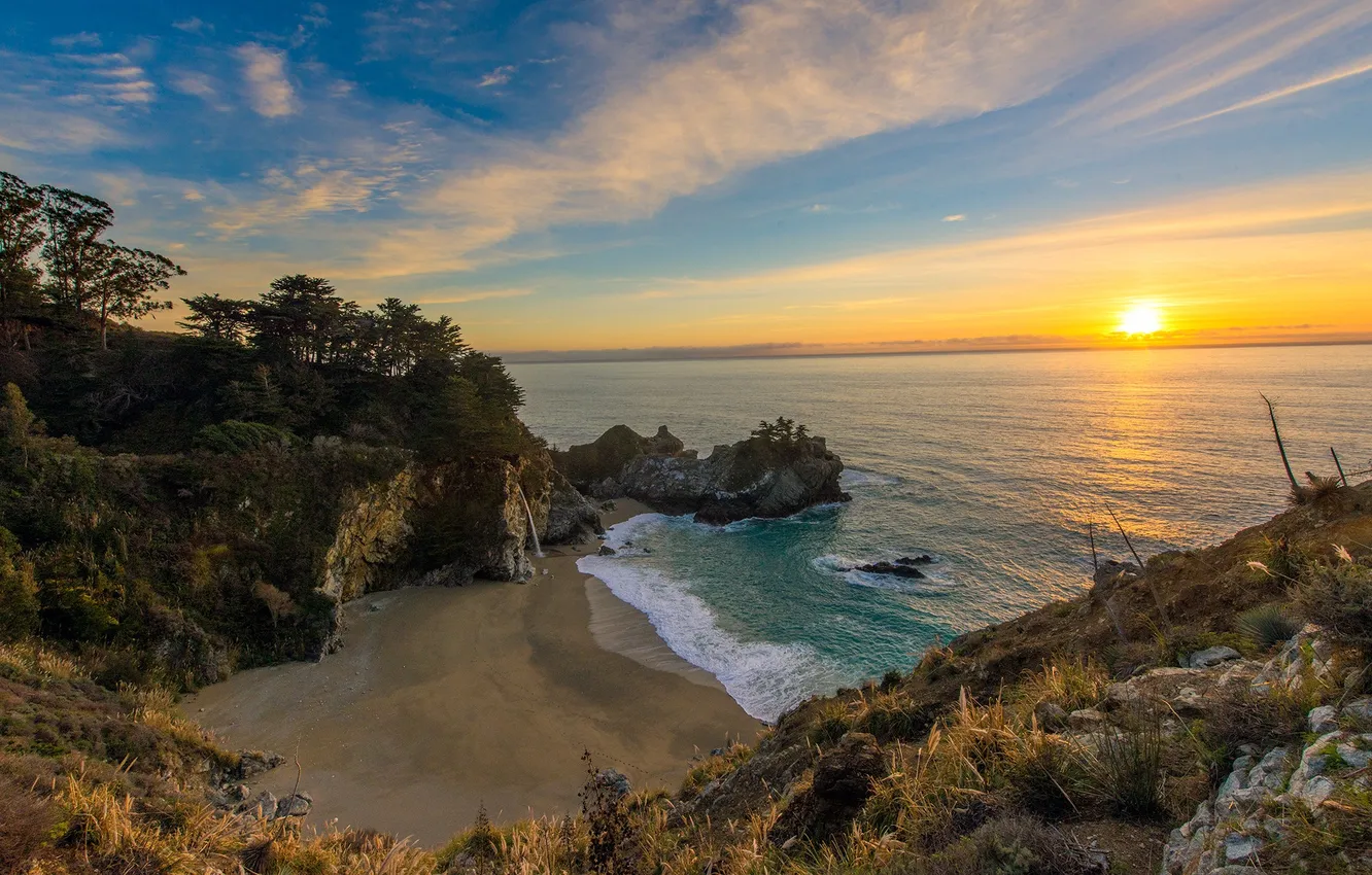 Photo wallpaper sea, sunrise, open