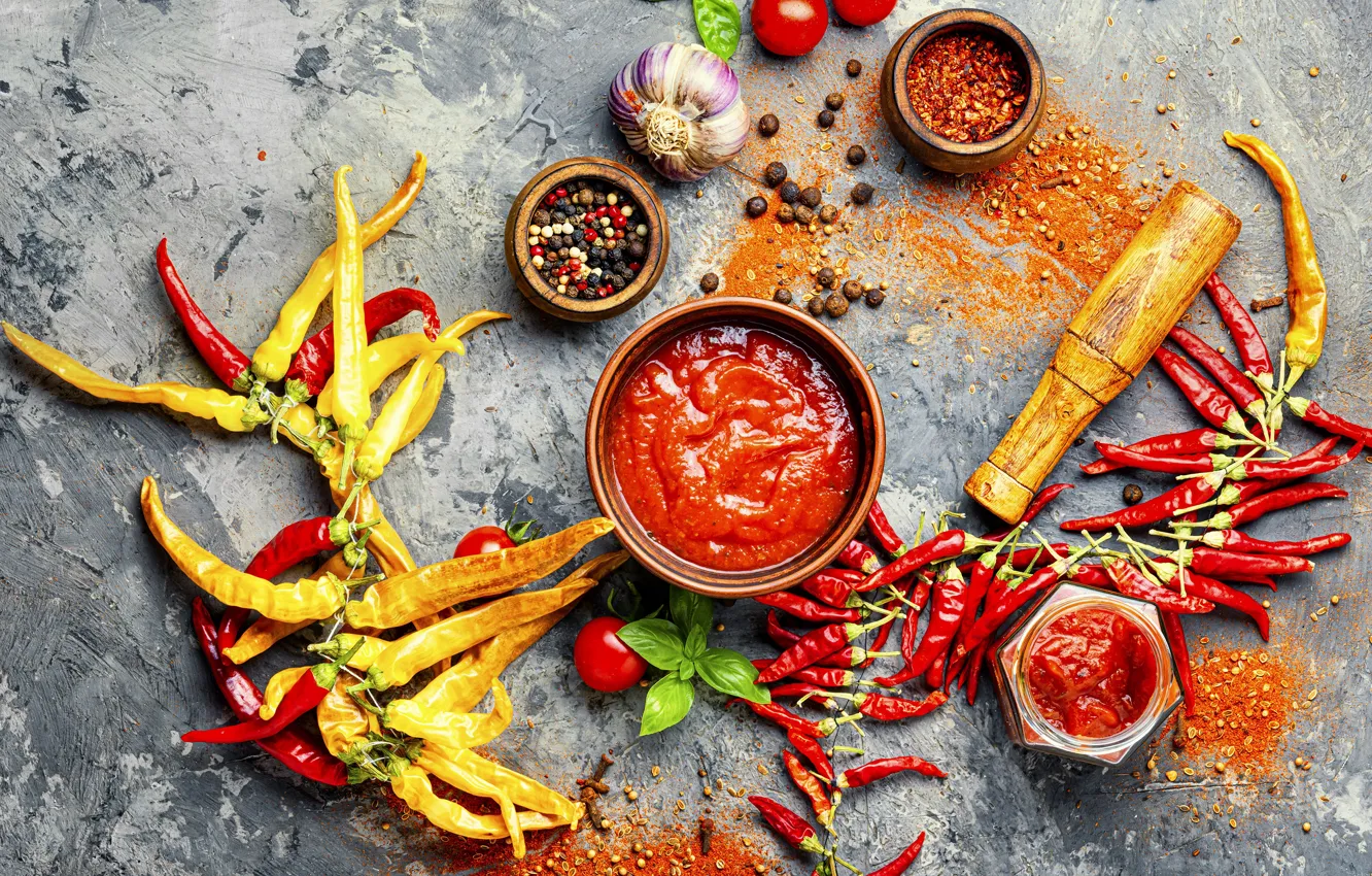 Photo wallpaper pepper, sharp, a lot, sauce, Chile, spices