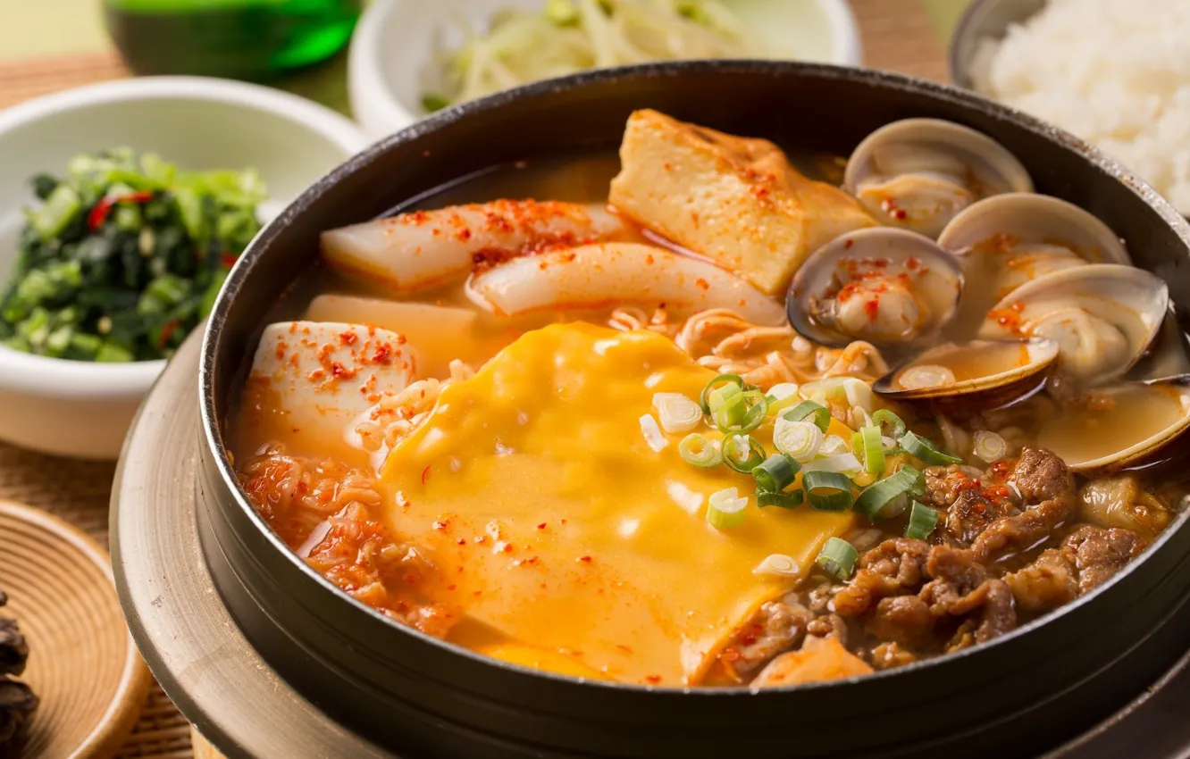 Photo wallpaper cheese, bow, soup, shell