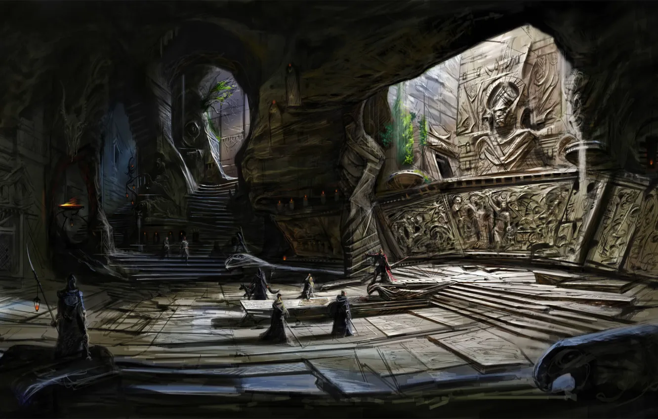 Photo wallpaper people, stage, temple, cave, Skyrim, The Elder Scrolls V, Concept Art