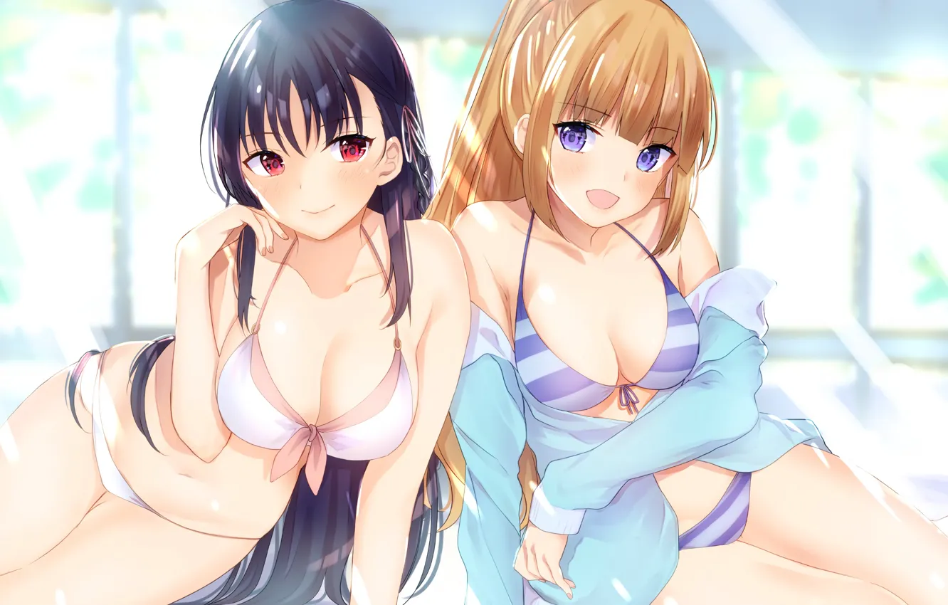 Photo wallpaper girl, sexy, cleavage, long hair, boobs, anime, beautiful, red eyes