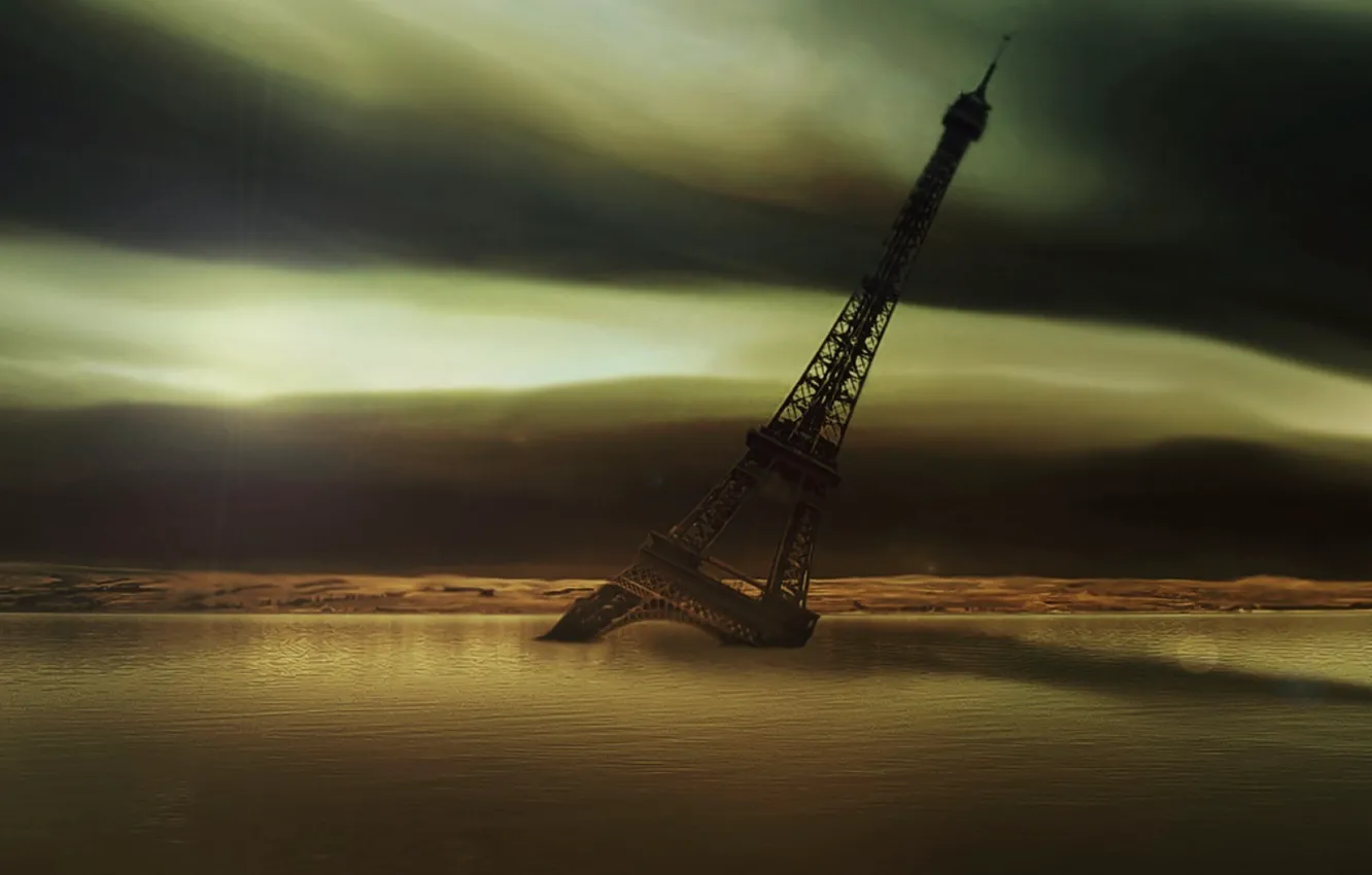 Photo wallpaper void, water, Apocalypse, twilight, Eiffel tower