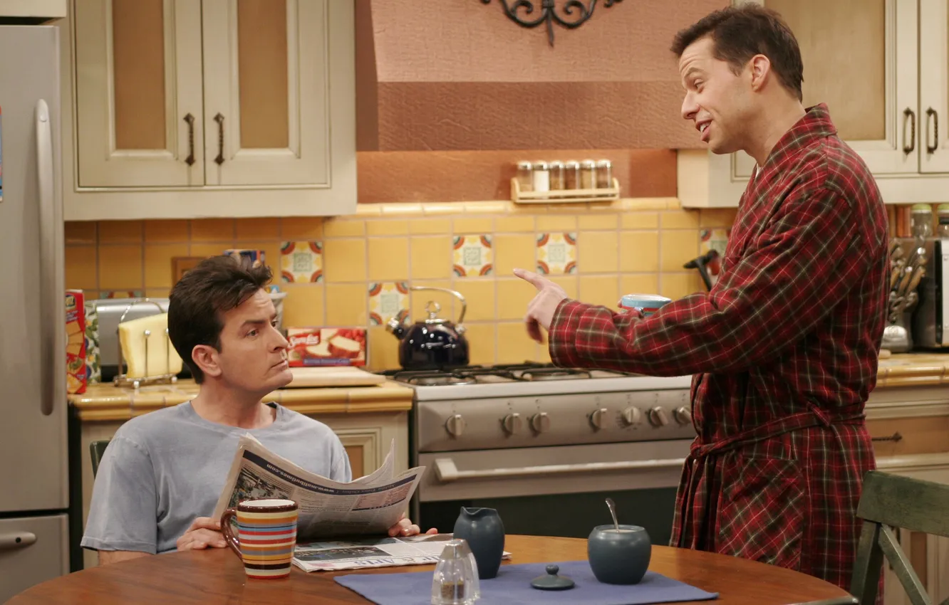 Photo wallpaper actor, the series, characters, Charlie Sheen, John Cryer, Charlie Harper, Alan Harper, Two and a …