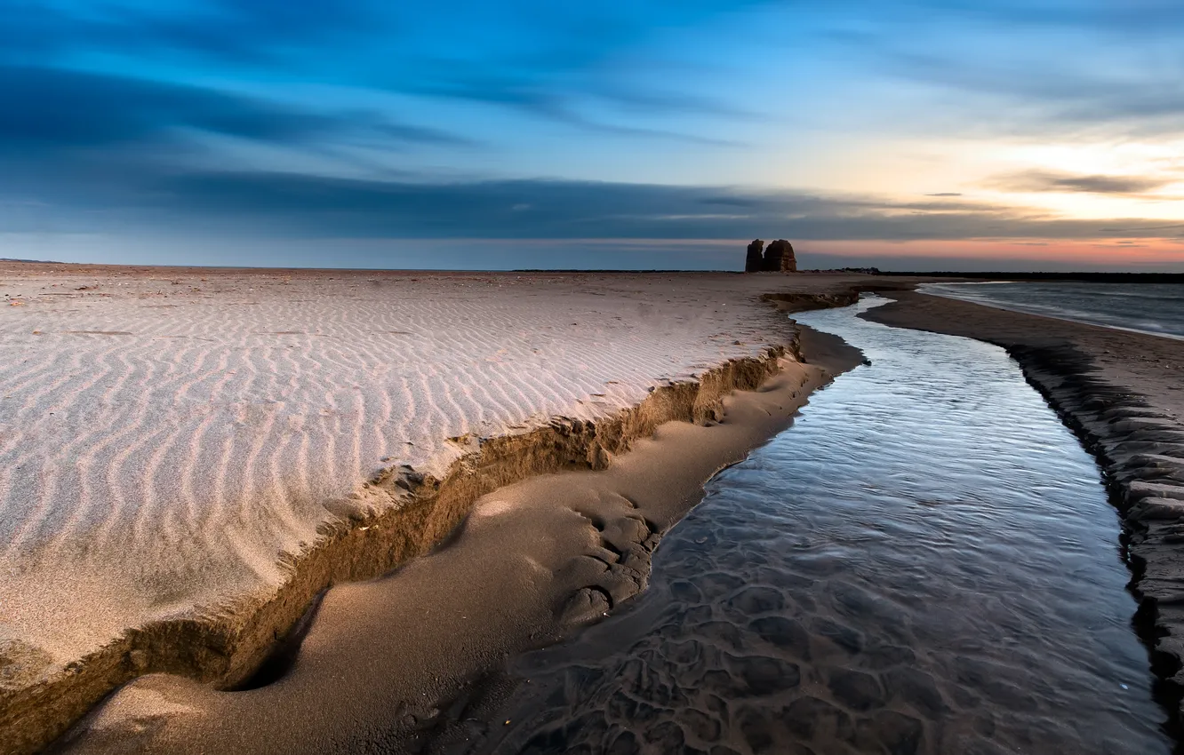 Photo wallpaper sand, beach, dawn, Italy, river