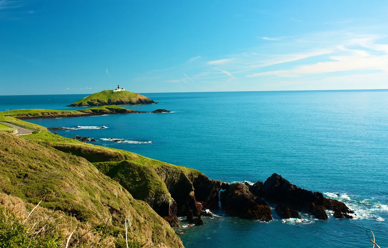Photo wallpaper sea, the sky, rocks, shore, lighthouse, island