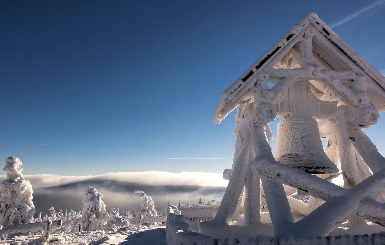 Photo wallpaper winter, clouds, snow, Germany, Germany, bell, Saxony, Saxony