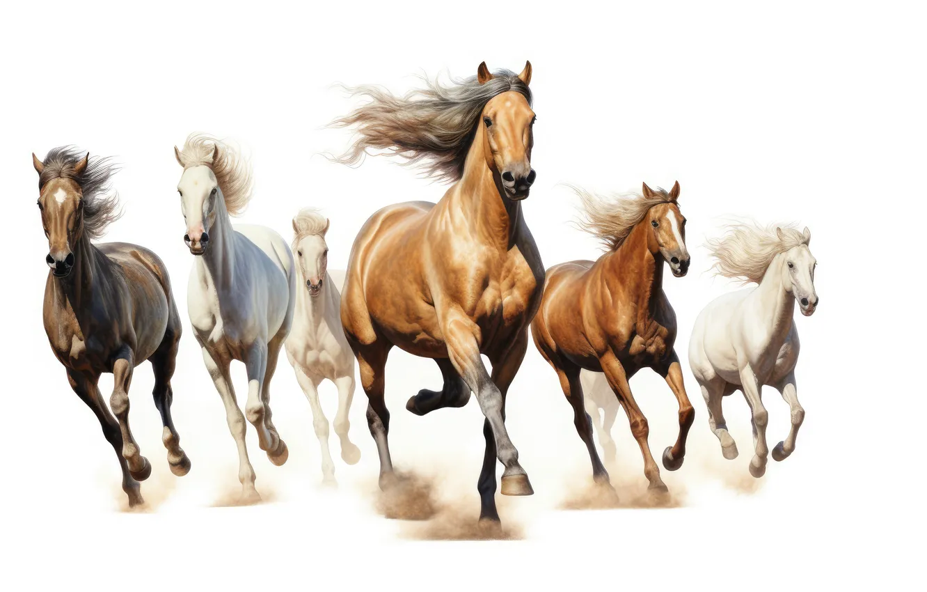 Photo wallpaper horse, horse, watercolor, white background, painting, the herd, horse, imitation of watercolor