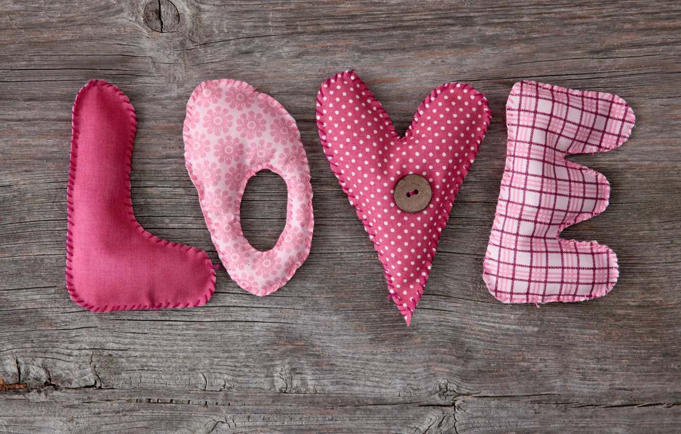 Photo wallpaper love, heart, wood, pink, romantic, letters, handcraft