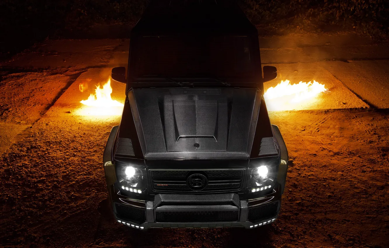 Photo wallpaper Mercedes, Carbon, AMG, Black, Exhaust, Flames, G65