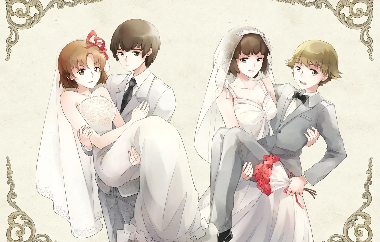 Photo wallpaper wedding, bride, Mobile Suit Gundam, grooms