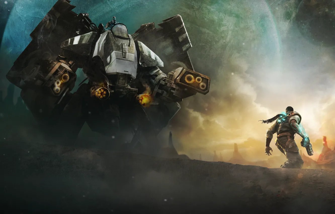 Photo wallpaper planet, robot, hero, Starhawk