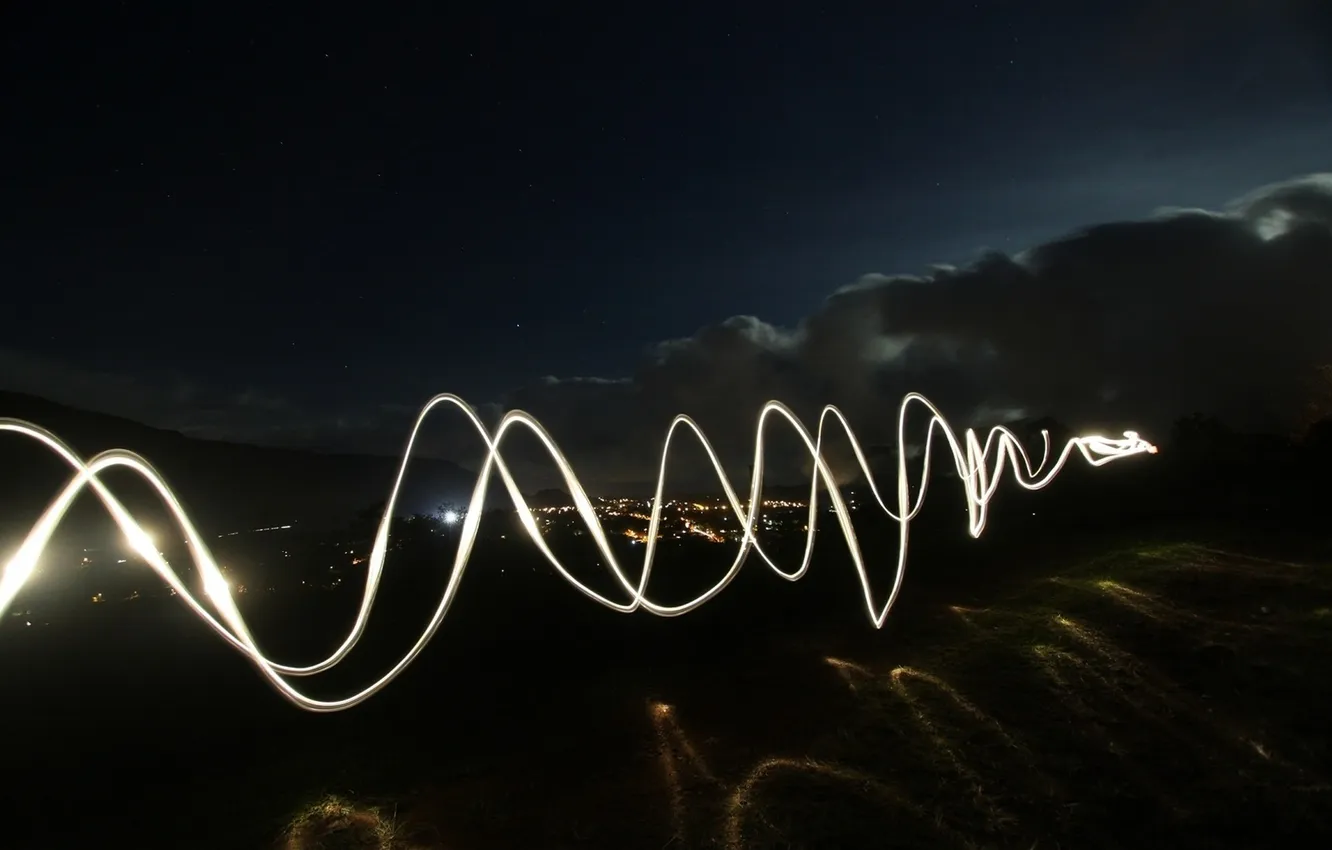 Photo wallpaper the sky, stars, line, night, the city, reflection