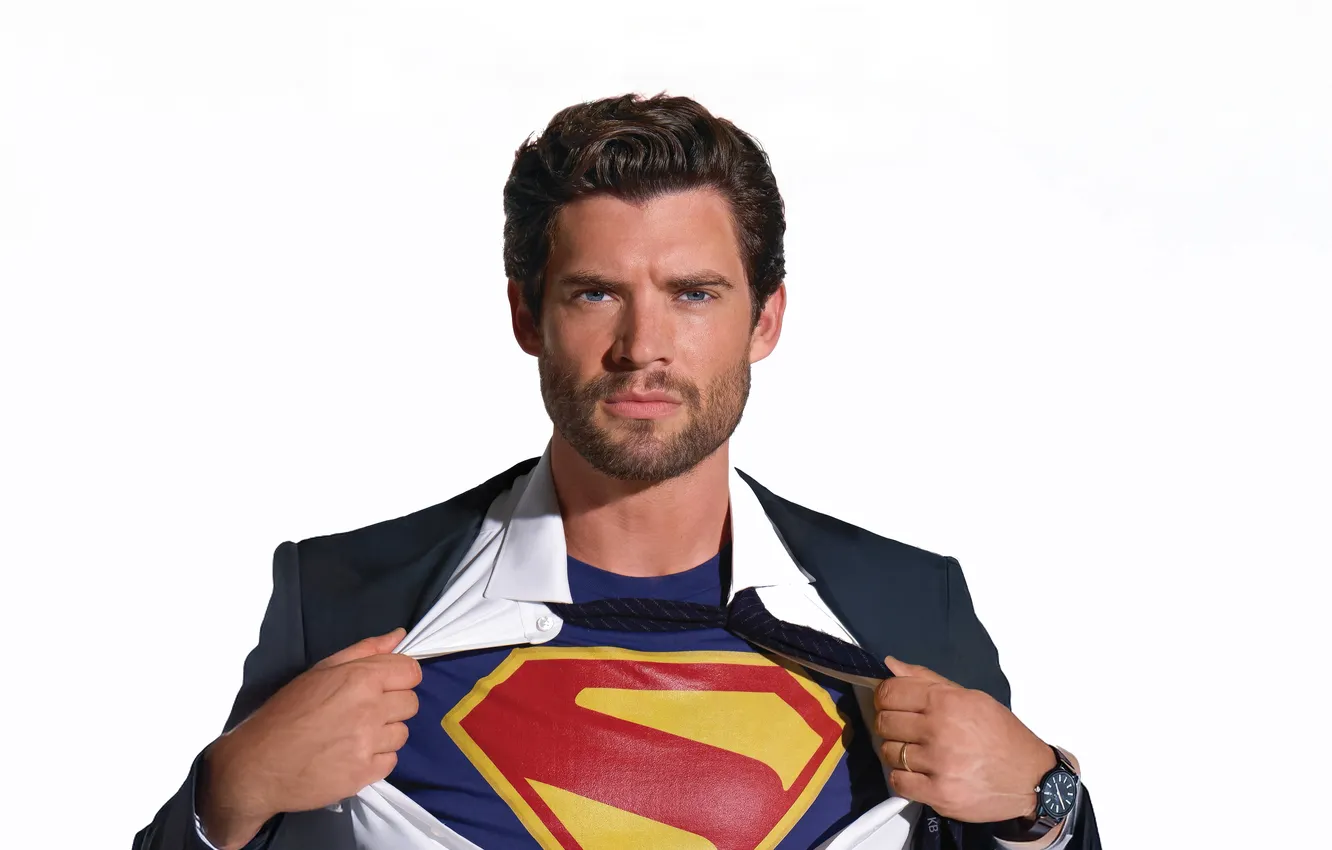 Photo wallpaper portrait, t-shirt, tie, actor, white background, shirt, Superman, jacket