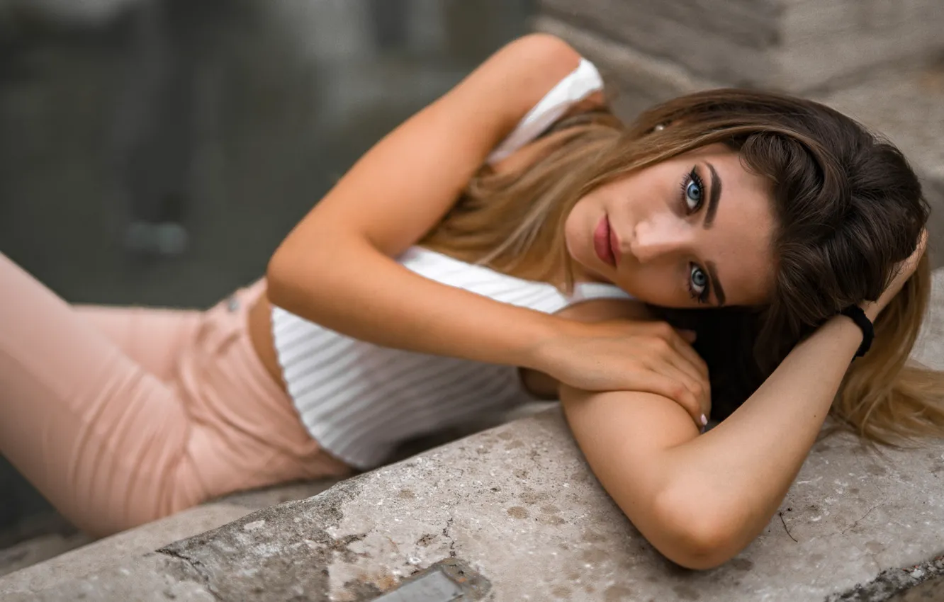 Photo wallpaper eyes, look, girl, pose, blonde, Marco Squassina, Fiorenza