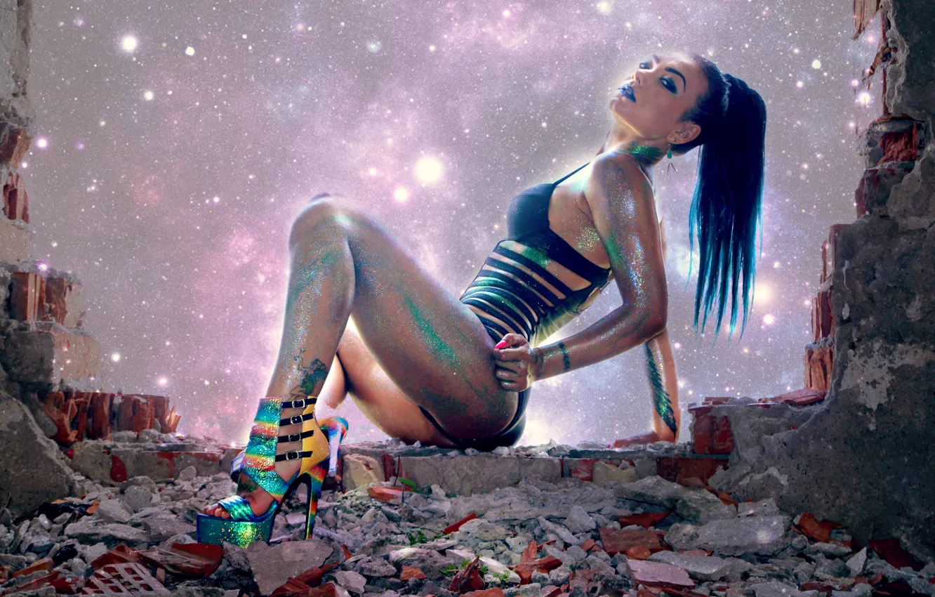 Photo wallpaper girl, fashion, night, color