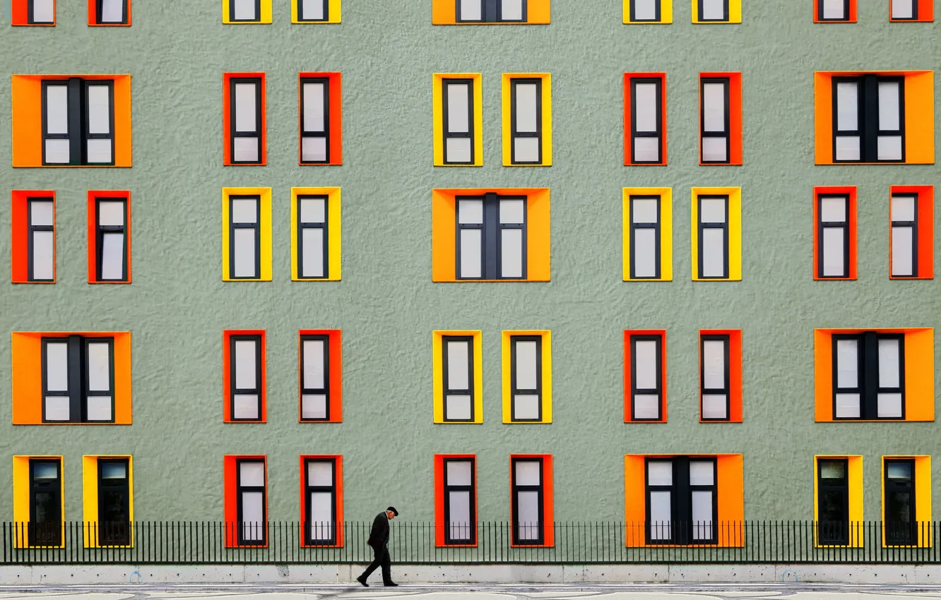 Photo wallpaper the city, street, the fence, people, home