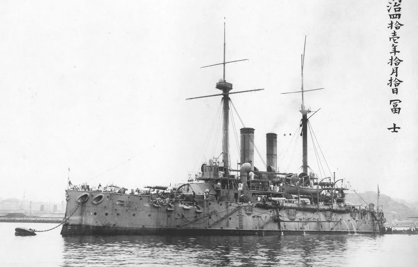 Photo wallpaper Fuji at anchor, Fuji, in 1908, Japanese battleship