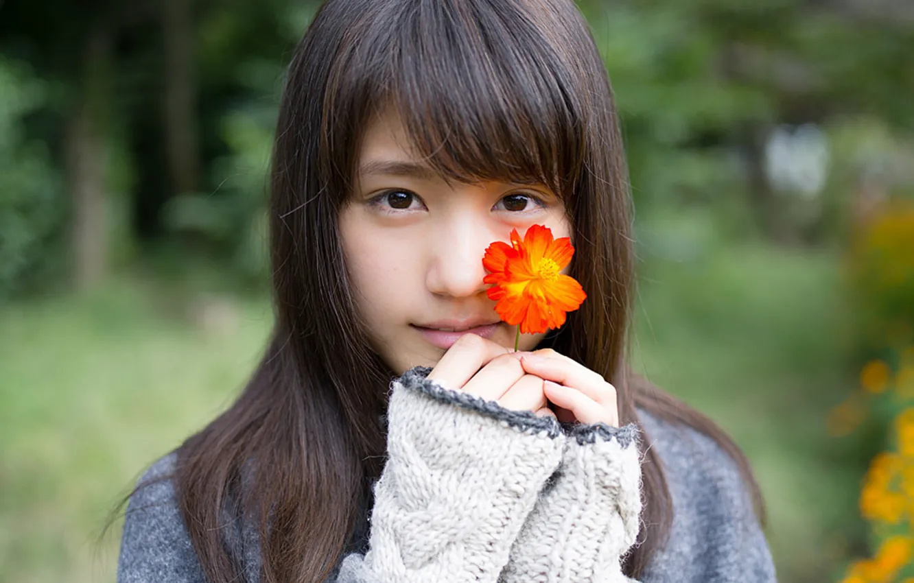 Photo wallpaper girl, flower, Japanese, pure, Profit Arimura