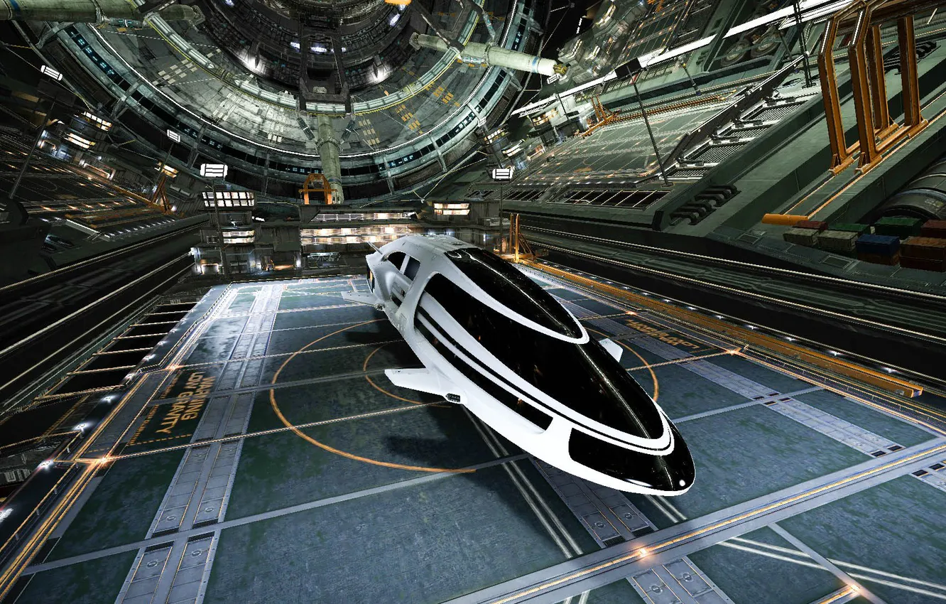 Photo wallpaper space, ship, devices, lighting, hangar, cabin, Shuttle, the room