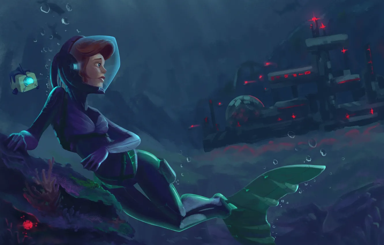 Photo wallpaper mermaid, art, Ariel, submarine base