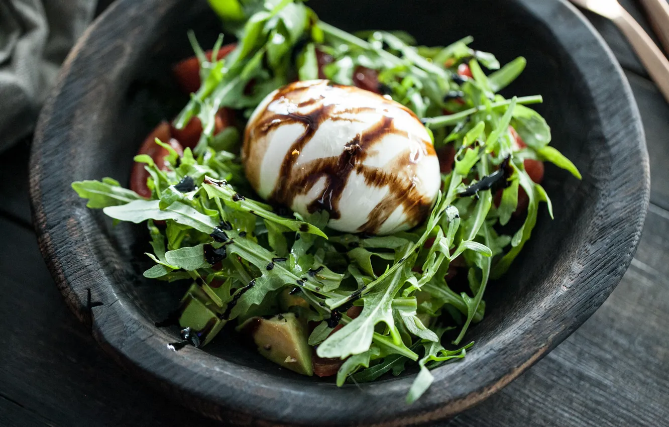 Photo wallpaper greens, eggs, salad