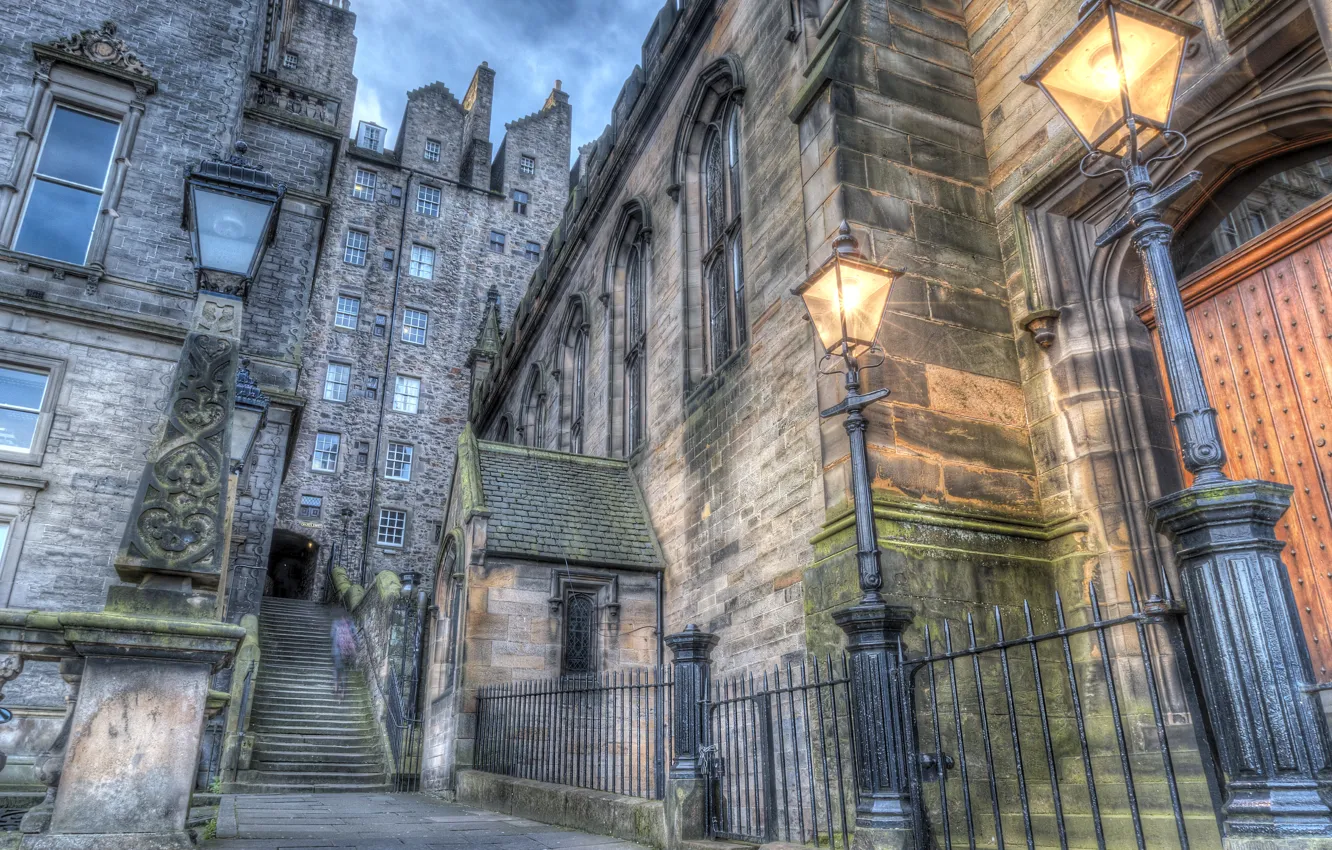 Photo wallpaper HDR, Scotland, lights, ladder, houses, Scotland, Edinburgh