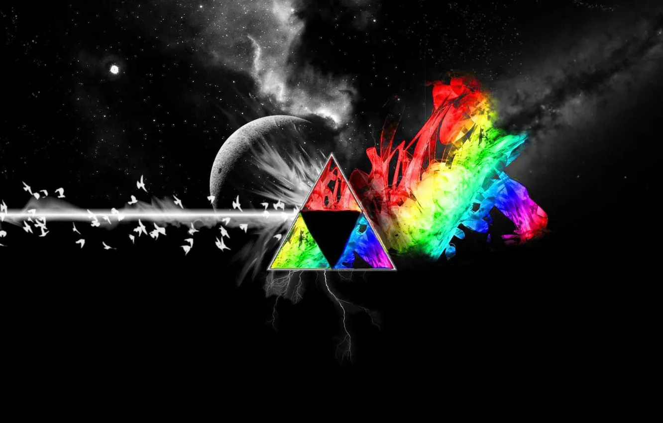 Photo wallpaper Music, The moon, Space, Triangle, Pink Floyd, Pigeons, Prism, Rock